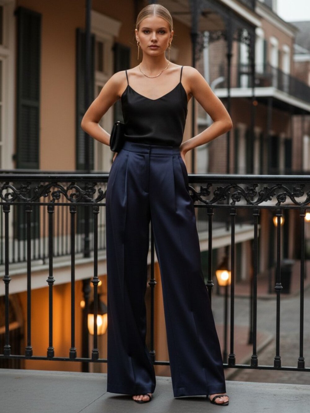 POSSE Leila Trouser Midnight S NWT Satin Wide Leg High Waist Viscose Linen